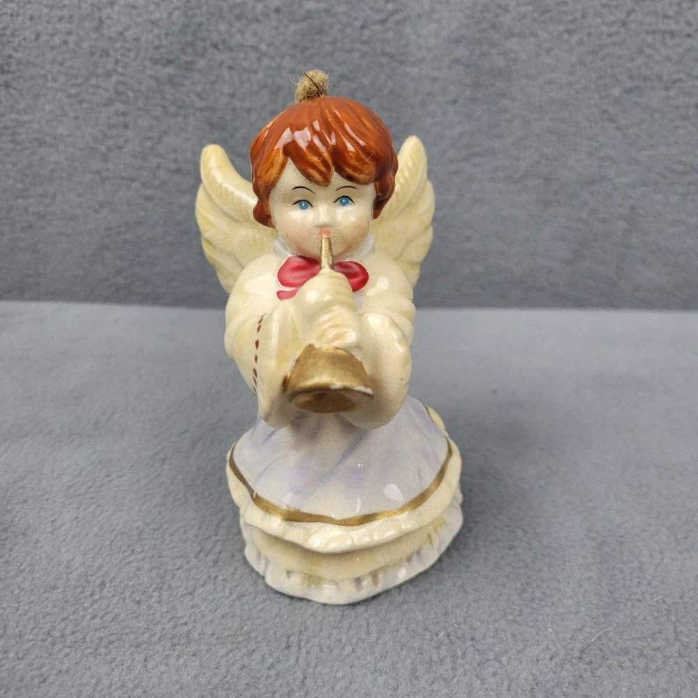 Vintage Angel Christmas‎ Ornament Red Bow & Horn Trumpet 4